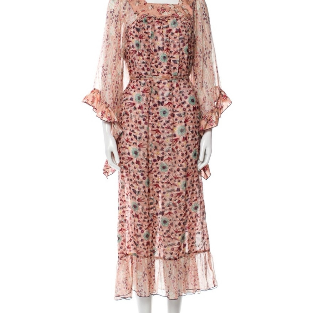 Anna Sui Pink and Red Tiered Bishop Sleeve Sundress